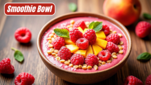 Raspberry Peach Mango Tropical Smoothie Bowl